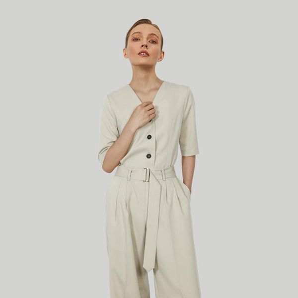 

women's two piece pants temperament v-neck two-piece women's summer french five-point sleeves high waist thin wide-leg suit tidewo, White