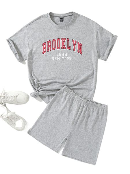 

letter graphic tee & shorts q4jz#, White