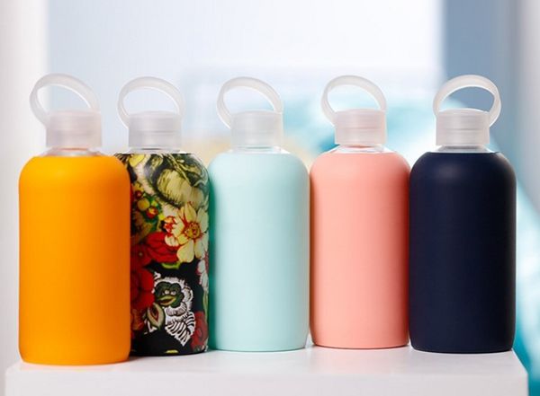 16 Unzen 500 ml Glas-Wasserflasche, Sommermilch, spülmaschinenfest, abnehmbare Silikonhülle, BPA-frei