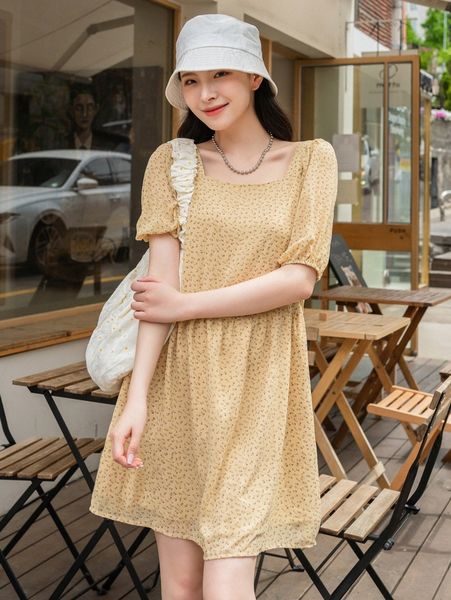 

dazy ditsy floral print puff sleeve smock dress w5yx#, Black;gray