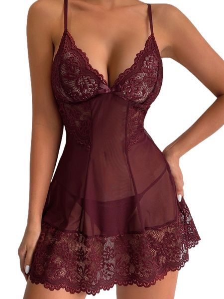 

floral lace scallop trim slips with thong p2u5#, Black;red