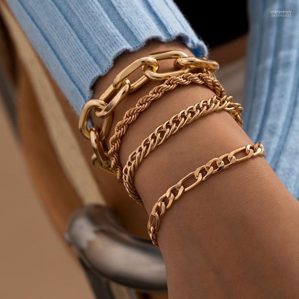 Bracelets de charme ingesight.z 4pcs/conjunto de pulseiras grossas grossas Cadeia de corda de metal torcida para mulheres joias de pulso INTE22