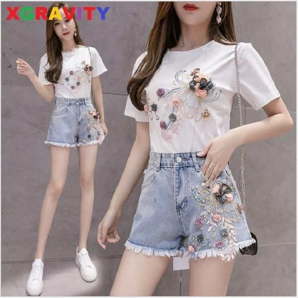 

womens denim shorts classic vintage high waist blue wide leg female hole summer ladies shorts jeans flower women jeans a035 y200512, White;black