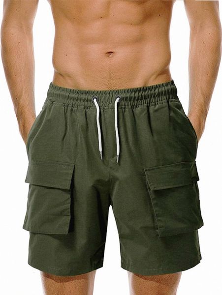 

men flap pocket drawstring cargoÂ shorts 882y#, White;black