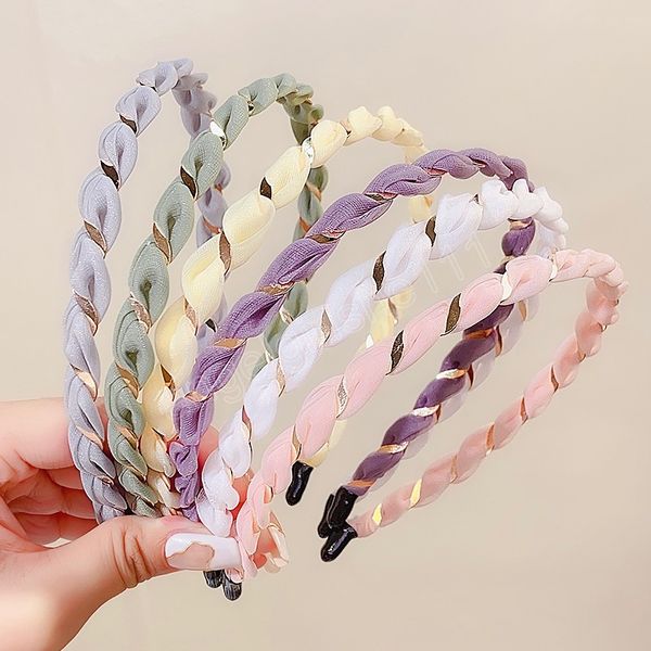 

women elegant solid chiffon wrap simple hairbands sweet headband hair hoops headwear fashion hair accessories, Slivery;white