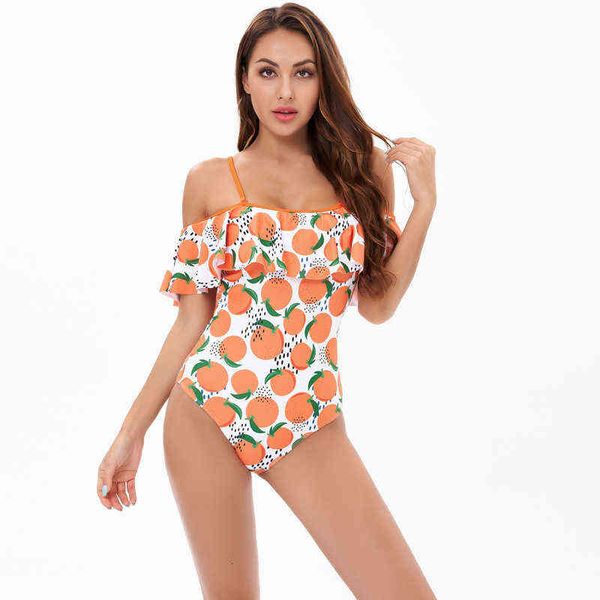 

women's one-piece swimsuit bikini triangular ruffle printed bikini, White;black