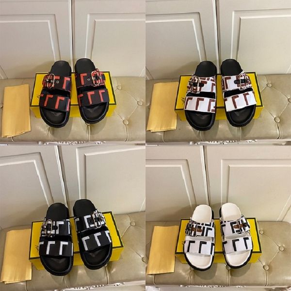 

designer woman slippers leather buckle slippers luxury classical summer beach round toe slip-on sandals girl low heeled loafers quality, Black