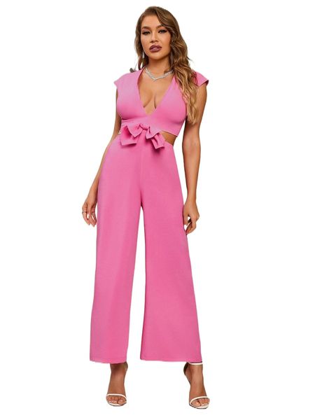 

double crazy cut out bow front jumpsuit l3zi#, Black;white
