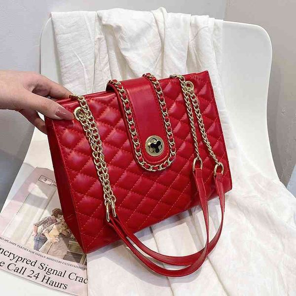 

%100 tide brand fashion ladies handbag shoulder bag factory outlet big female new simple and fashionable lattice embroidery thread small cha