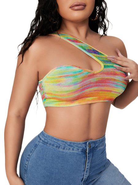 

tie dye one shoulder metallic crop x8hj#, White