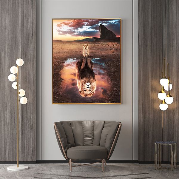 Cubs de leão africano pôr do sol invertido Animal selvagem Posters de pintura de arte e impressões de cuadros imagens de arte de parede para sala de estar