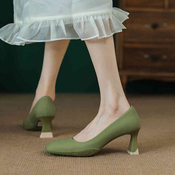 

boots high heeled single shoes women's shallow mouth square head leather net red thick heels children's spring versatile 42ur, Black