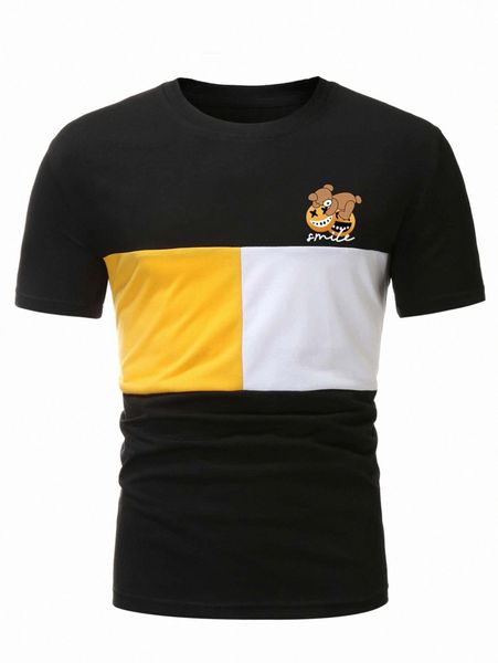 

men bear & cartoon face print colorblock tee n7rc#, White;black