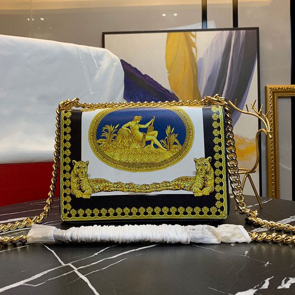 

chains women crossbody bag rivet organ bags handbag purse genuine leather embroidered printed fashion letter flap messenger bag head portrai