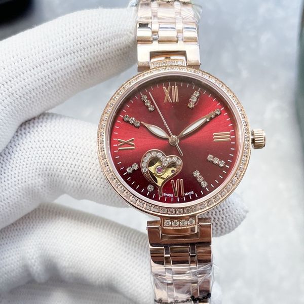 Moda Mecânica Feminina Relógio de 32 mm Cadeia de aço cerâmica Sapphire Mirror Case de aço inoxidável Esportes de diamante à prova d'água Relógios de alta qualidade Rosa