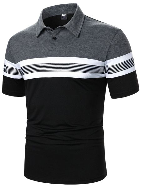 

men striped half button polo shirt s2q7#, White;black