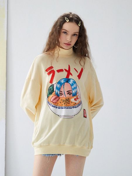 

x 24shatsu figure graphic funnel neck pullover g3ko#, Black