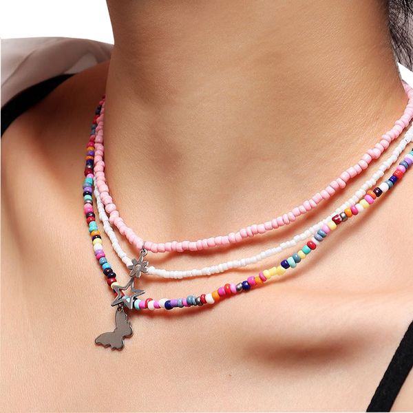 Summer Boho Simples Beads Beads Strand Cara de gargantilha Mulheres colarinho colarinho colorido de joias artesanais Presente de joias