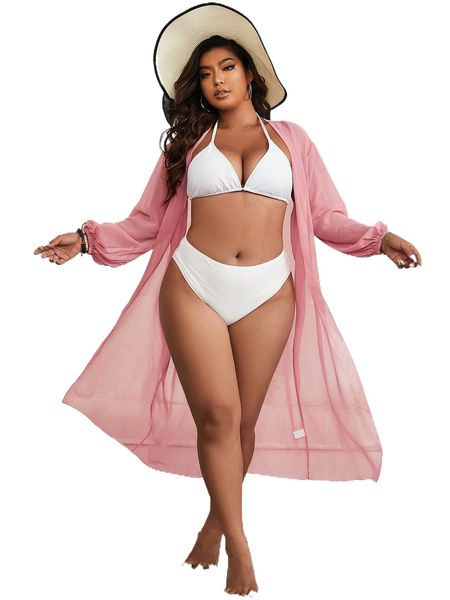

plus open front sheer elastic sleeve kimono n8vd#, Black;gray