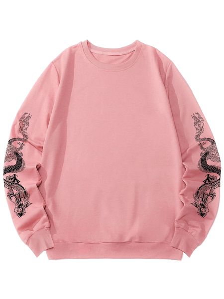 

romwe guys chinese dragon graphic sweatshirt r47f#, Black