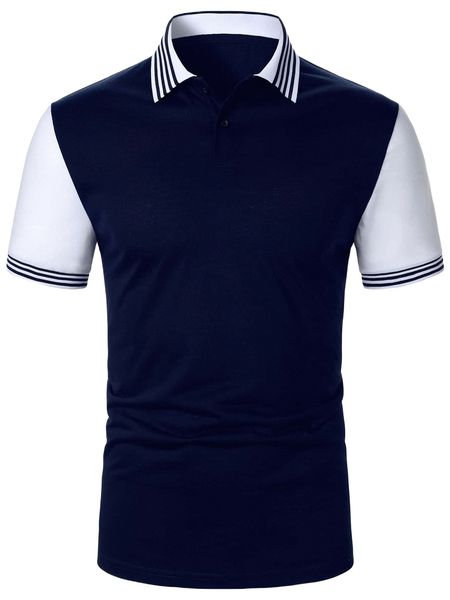 

men color block contrast striped trim polo shirt 93q4#, White;black