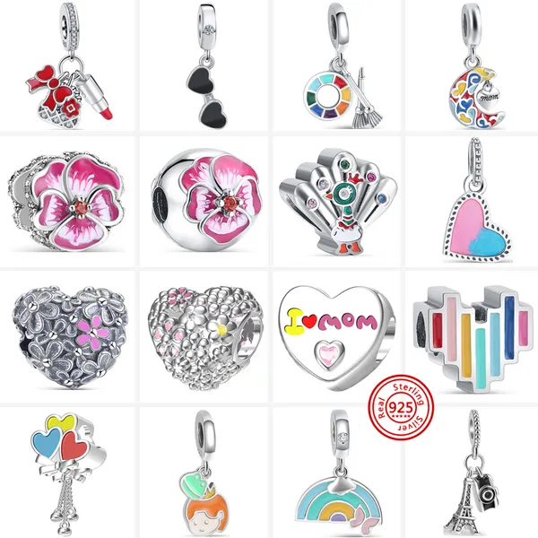 925 Gümüş Boncuk Fit Takımları Pandora Charm Freet Flower Tavuskuşu Gökkuşağı Demir Kule Kamera Gözlük Balon Charmes Ciondoli Diy İnce Boncuk Takı