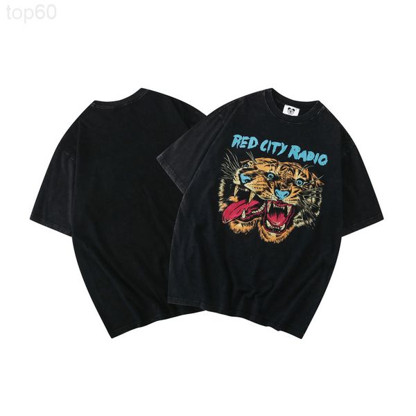 

men's t-shirts designer washing water used 260g double yarn cotton brand t-shirt youth abstract tiger direct spray technology loose w4z, White;black