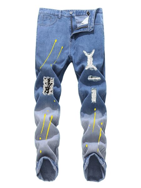 

romwe guys ripped jeans p8tz#, Blue