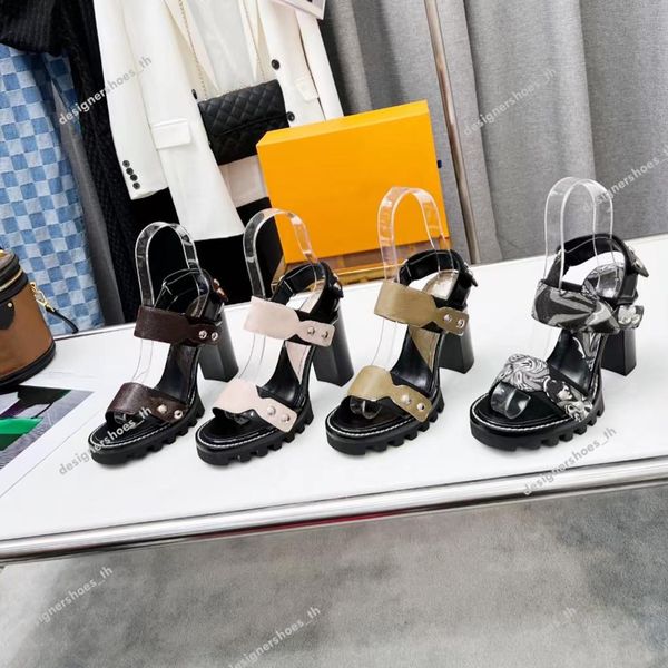 

western heel designer women sandals slides leather double strap vintage chunky heel sandal evening party wedding ladies high heels shoes, Black