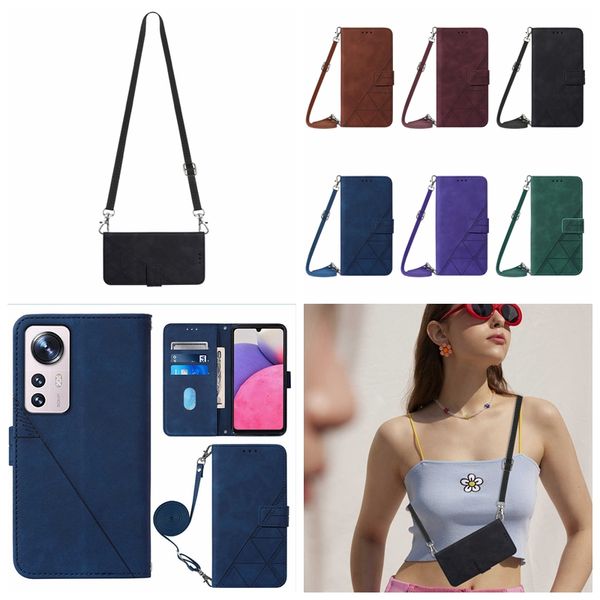 Hüllen für Xiaomi 12 Pro Redmi Note 11 Pro 11S K50 10C 4G Google Pixel 6A 5G 7 7PRO Kartensteckplatz Business Hand Feeling Line Holder Leder Brieftasche Flip Cover Halskette Riemen