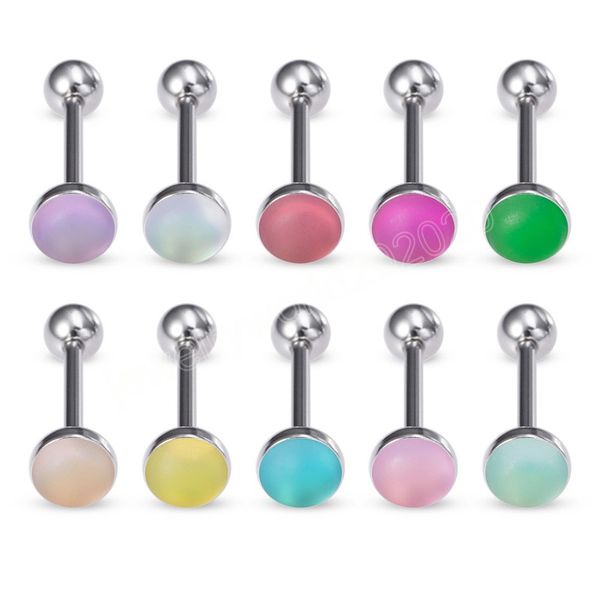 

colorful acrylic tongue piercing ring matte tongue barbell stainless steel tongue stud bar women men body jewelry, Silver