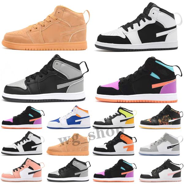 

2022 1 shoes jump man 1s wolf grey blue black white red prom night kids sneakers tennis children multi sports quality
