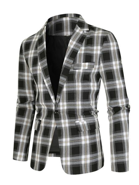 

men tartan single button blazer 842r#, White;black
