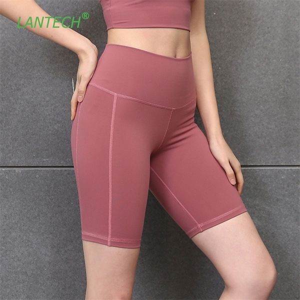 

lantech women yoga shorts sports running sportswear fitness workout exercise gym compression high waist shorts hip push up t200412, White;black