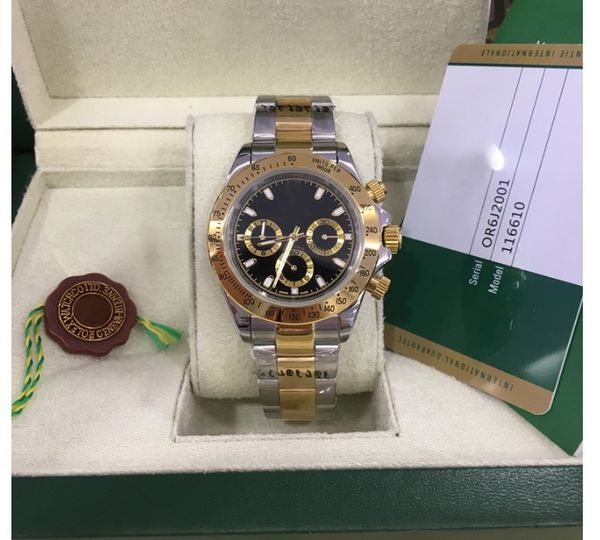 

with original box watch 40mm 116503 116508 116509 116520 116523 sapphire 18k yellow gold no chronograph mechanical automatic mens watches 20, Slivery;brown