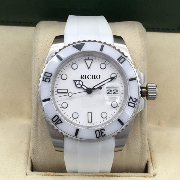 

men's automatic mechanical watch ceramic ring 40mm size rubber watchband 2813 movement sports and leisure watch, Slivery;brown