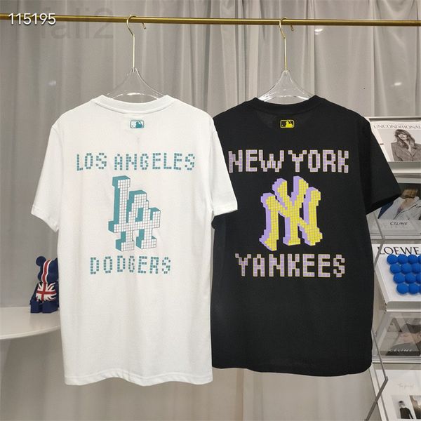 

women's t-shirt designer 2022 spring and summer new korean mlb mosaic video game ny letter printing loose couple round neck short sleev, White