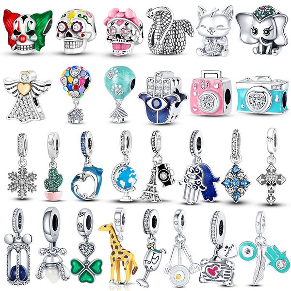 925 Argento Fit Pandora Charm 925 Bracciale Ciondolo Elefante Leone Orso Dinosauro Pesce charms set Ciondolo Gioielli perline fai da te