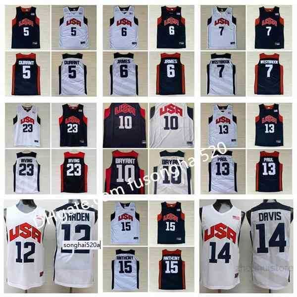 

mens basketball 2012 team usa jersey kevin 5 durant lebron 6 james 12 harden russell 7 westbrook chris 13 paul deron 8 williams anthony 23, Black;red