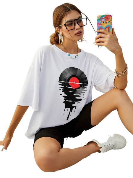 

cd print drop shoulder tee w08l#, White