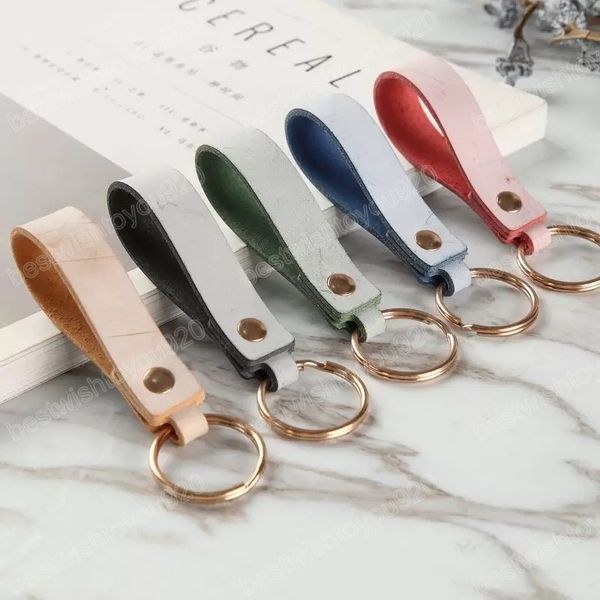 

colorful spray wax cowhide leather keychain anti-lost keyring jewelry, Silver