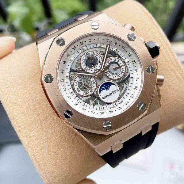 

fully automatic mechanical watch mens 100m deep waterproof multifunctional lunar phase 26585 personality fashion, Slivery;brown