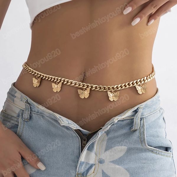 

metal chain belly chain butterfly pendant waist chains retro beach bikini body chain summer jewelry, Silver