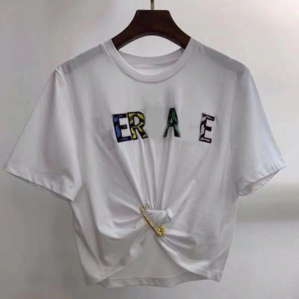 

spring summer 2022 new starfish graffiti printed metal pin short t-shirt white color letter women's top