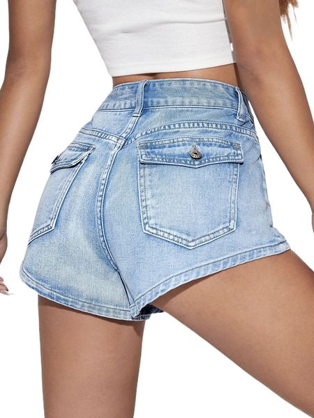 

high waist slant pocket denim shorts 66bp#, White;black