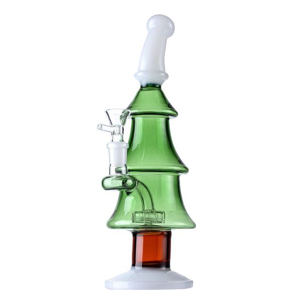 Narghilè stile natalizio Albero di Natale Bong in vetro Soffione doccia spesso 5 mm Tubi per acqua Perc Mini piccoli impianti Olio Dab Rig Glow In The Dark Giunto femmina 14 mm con ciotola