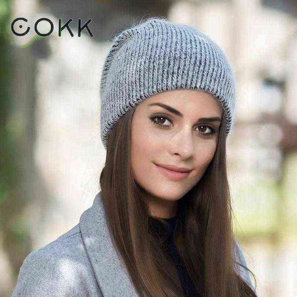 

cokk rabbit fur hat women beanie winter hats for women thick warm children skullies hats warm cap gorros female cap bonnet j220722, Blue;gray
