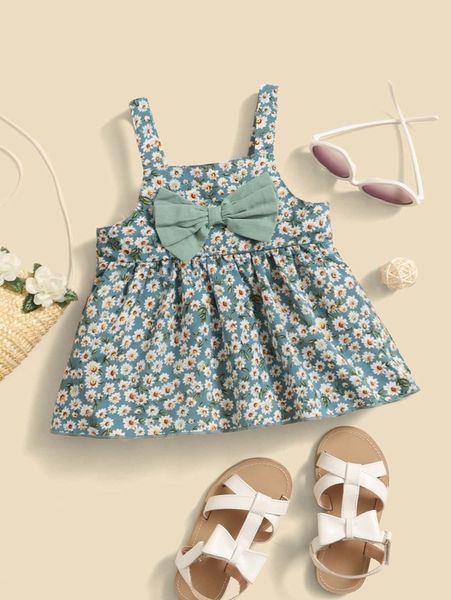 

baby allover floral print big bow cami she, Blue