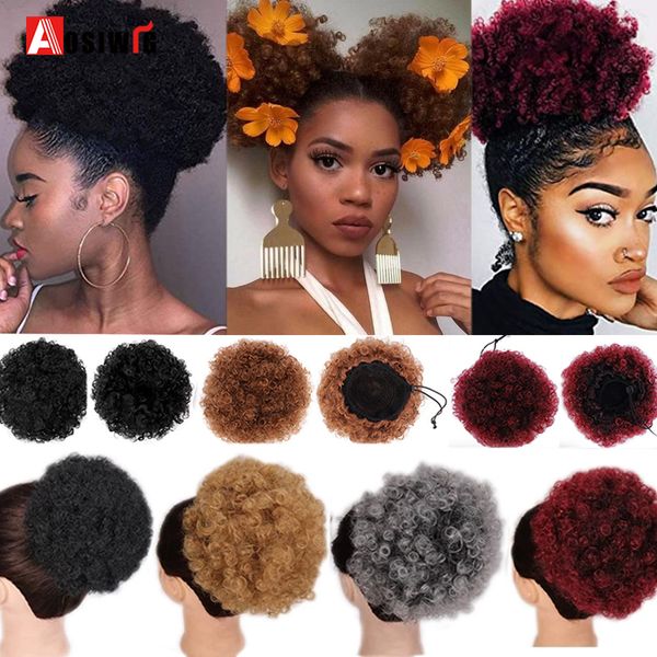 

costume accessories afro kinky curly puff chignon drawstring synthetic fake hair hairpiece clip ponytail extensions bun for black women, Silver