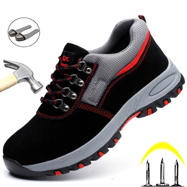 

indestructible men shoes anti-puncture safety shoes work sneakers male hiking shoes anti-smash steel toe security footwear, Red;white